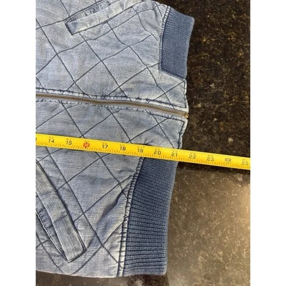 Anthropologie Cloth & Stone Bomber Jacket Small Denim Blue Chambray Zip Puffer - Picture 9 of 10